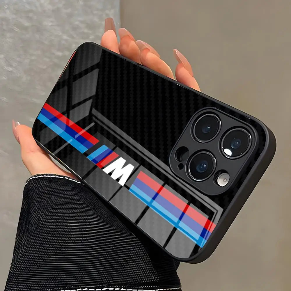Luxury BMW Style Glass Phone Case for iPhone
