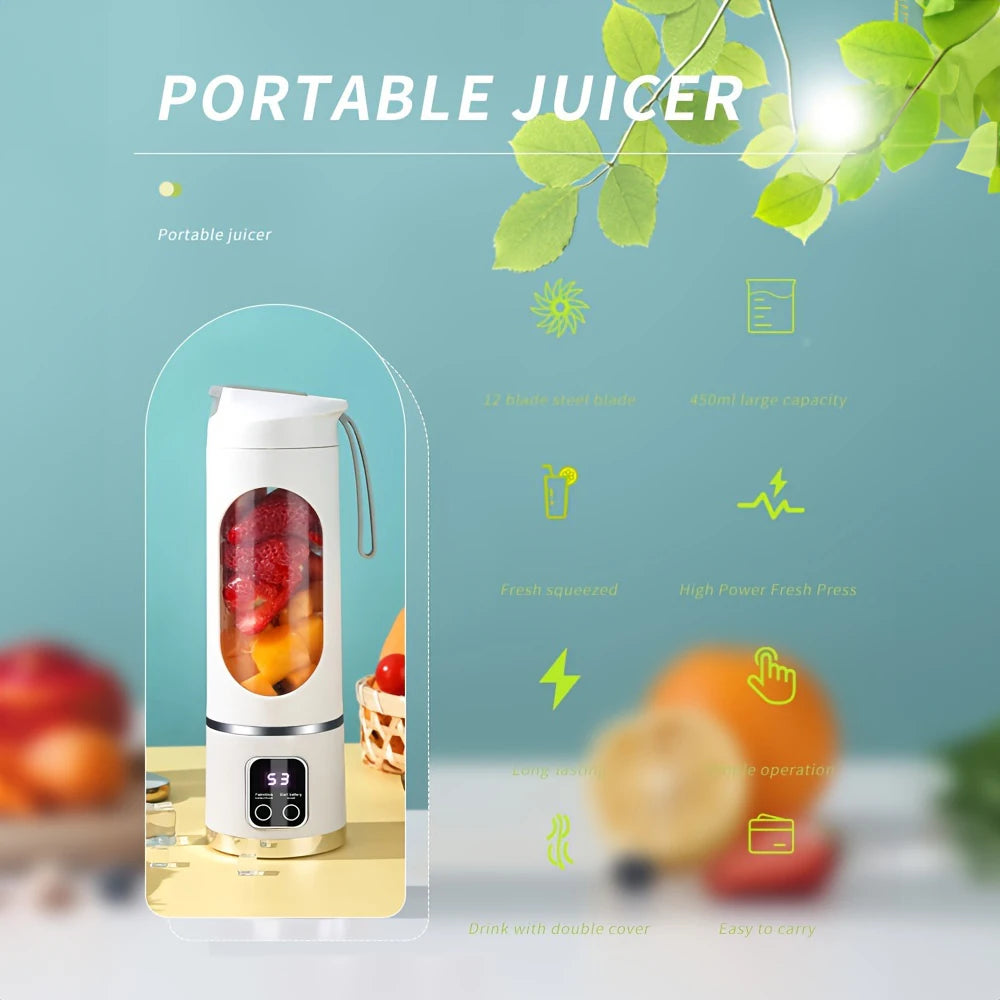 Portable Electric Juicer 450ml – USB Rechargeable Mini Blender Bottle for Travel & Home