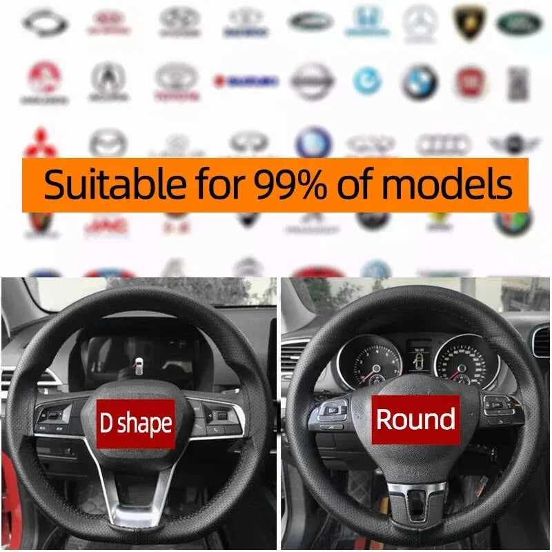 Universal Steering Wheel Cover 38cm (14”) – DIY Stitch-On Leather Wrap Anti-Slip