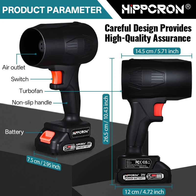 HIPPCRON 30000RPM Cordless Leaf Blower Handheld Leaf Blower Portable Electric Turbo Fan Dust Snow Blowing For Makita 21V Battery