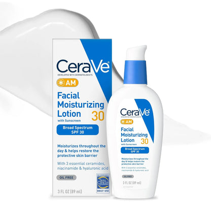 CeraVe AM Facial Moisturizing Lotion SPF 30, Oil-Free, with Hyaluronic Acid, Niacinamide & Ceramides, 3oz