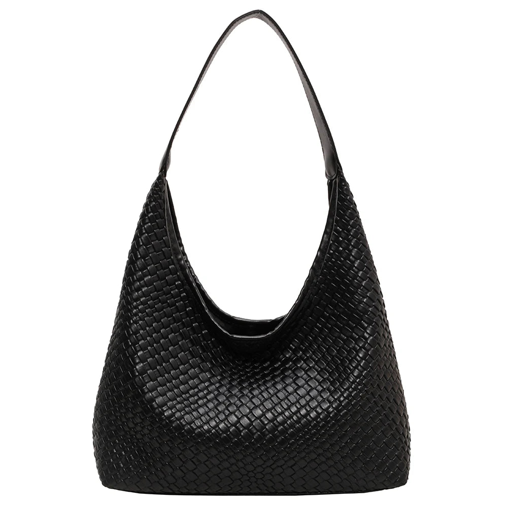 Stylish Women Large Shoulder Bag with Pouch Trendy PU Woven Tote Satchel Bag for Everyday Use and Shopping