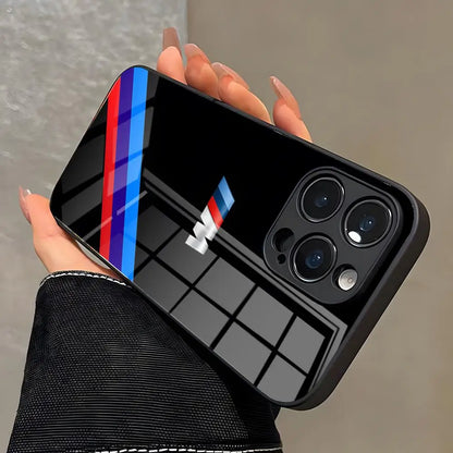 Luxury BMW Style Glass Phone Case for iPhone