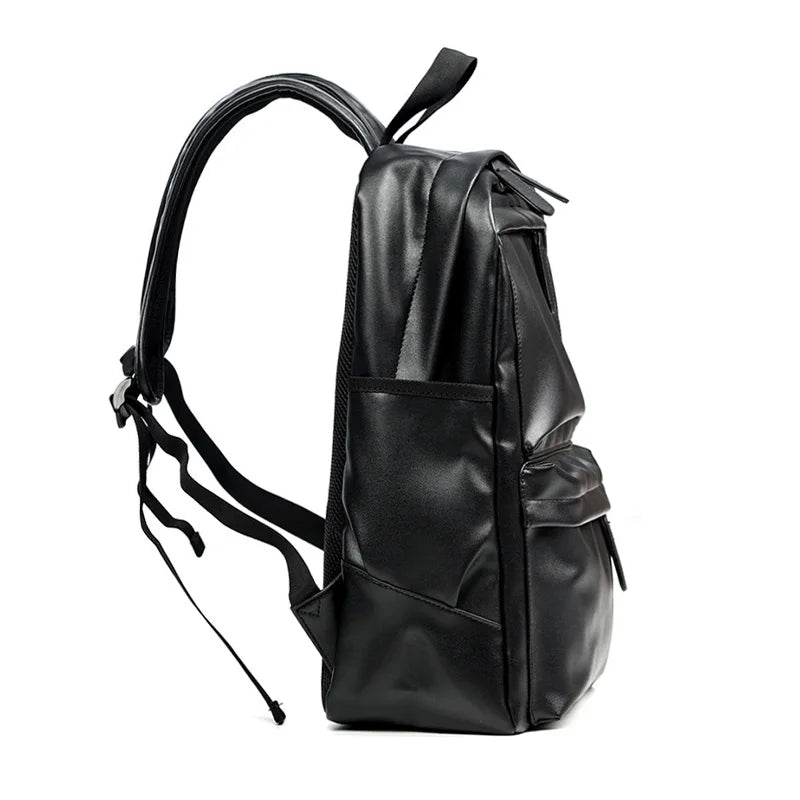 Men's PU Leather Backpack – Waterproof Travel & Laptop Bag 14"