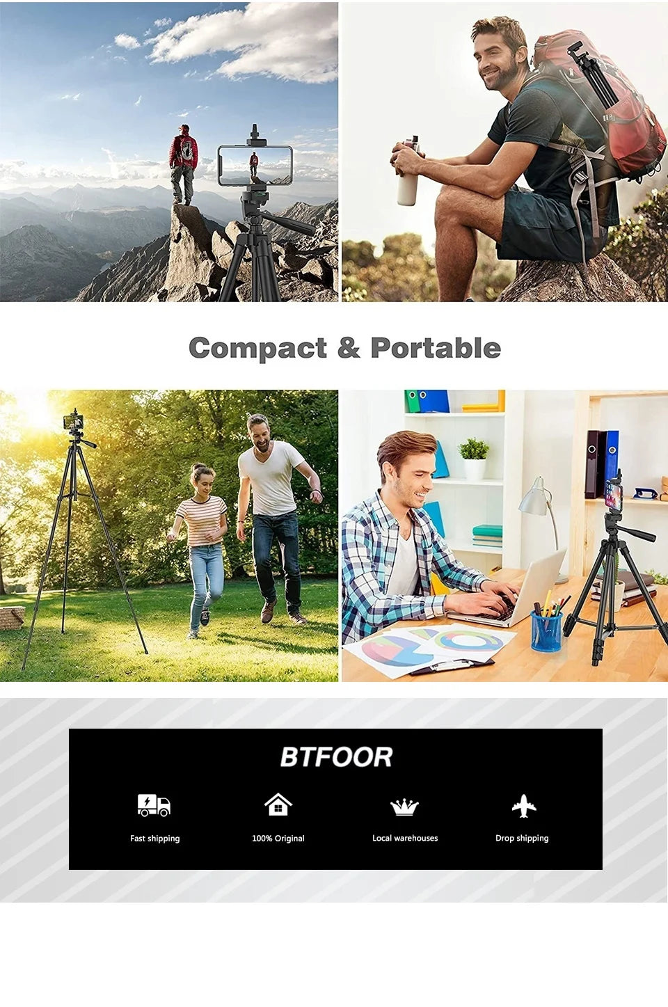 55” Aluminum Tripod Stand – 140cm Camera & Phone Tripod with Pan Head & Quick Release Plate