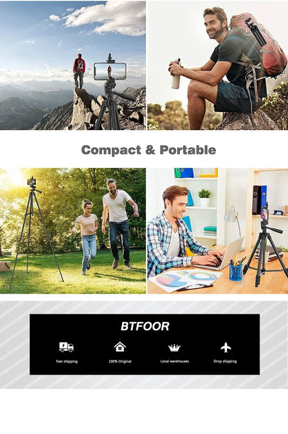 55” Aluminum Tripod Stand – 140cm Camera & Phone Tripod with Pan Head & Quick Release Plate