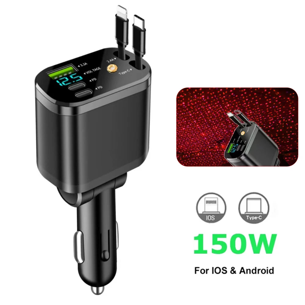 50W Car Charger PD30W – Fast Charging Cigarette Lighter Adapter with Voltage Display