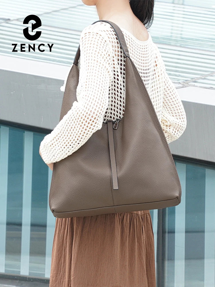 Zency Genuine Leather Hobo Bag – Large Capacity Cowhide Shoulder Tote for Women