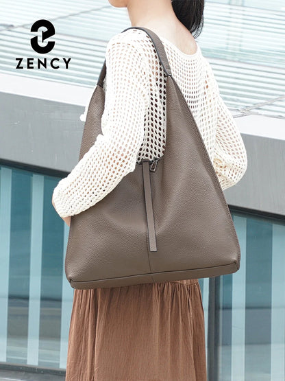 Zency Genuine Leather Hobo Bag – Large Capacity Cowhide Shoulder Tote for Women