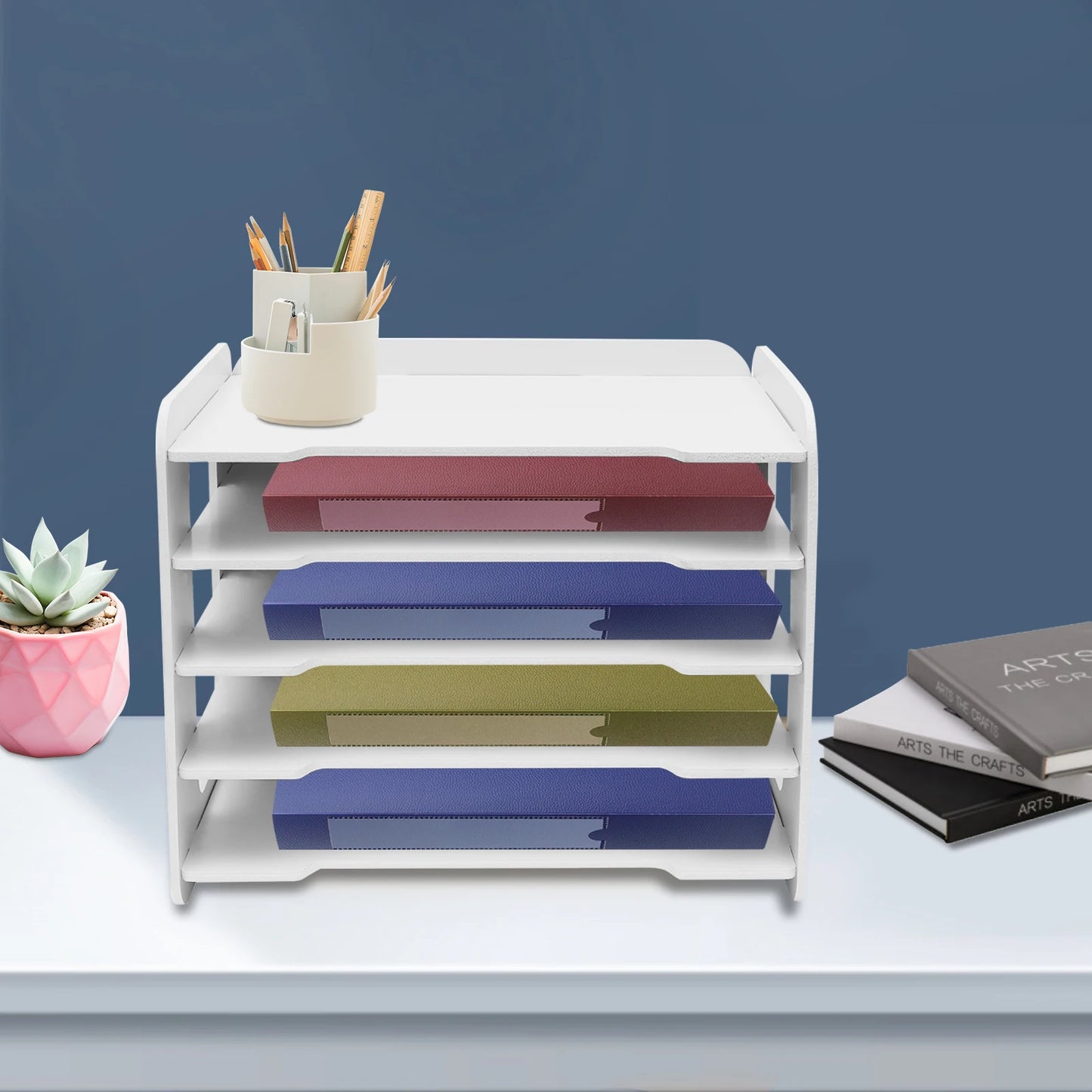 5-Tier Desk File Organizer, A4 Paper Document Holder, Multifunctional Desktop Storage Rack for Home Office School Supplies