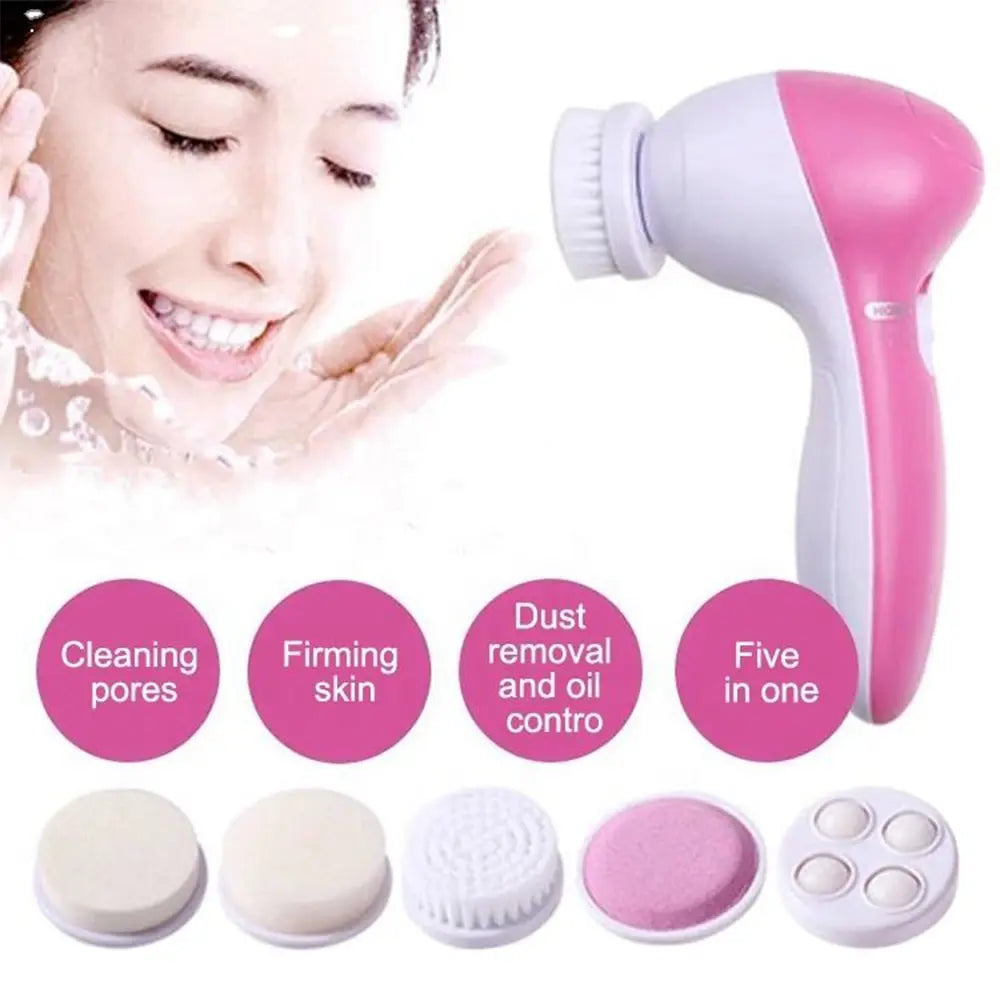 5-in-1 Electric Facial Cleansing Brush – Deep Clean & Skin Care Massager