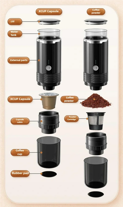 TINSOL Portable Coffee Maker Electric Capsule Grind Coffee Brewer is suitable for ground coffee and KCUP Capsule coffee capsules