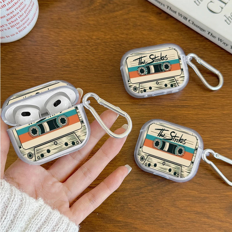 Shockproof Clear Earphone Case for AirPods Pro3/Pro2/Pro Vintage Cassette Tape Earbuds Case For AirPods 4/3/2/1 Protective Cover