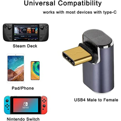 90° USB-C Right Angle Adapter – 40Gbps, 100W PD & 8K@60Hz Video (Male to Female)