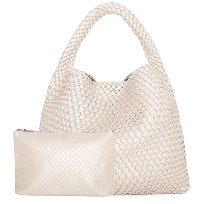 Woven Tote Bag for Women – Large Soft Leather Shoulder Bag with Purse