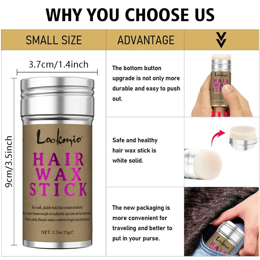 LOCKMIO Hair Wax Stick – Anti-Frizz Styling Wax for Flyaways & Wigs (Long-Lasting Hold)