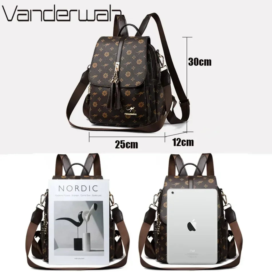 Luxury Designer Leather Women’s Backpack with Tassels – Large Capacity Fashion School Bag