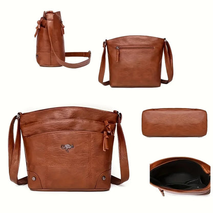 Elegant Vintage Style Women’s Shoulder Bag – Faux Leather Crossbody Purse with Multiple Pockets