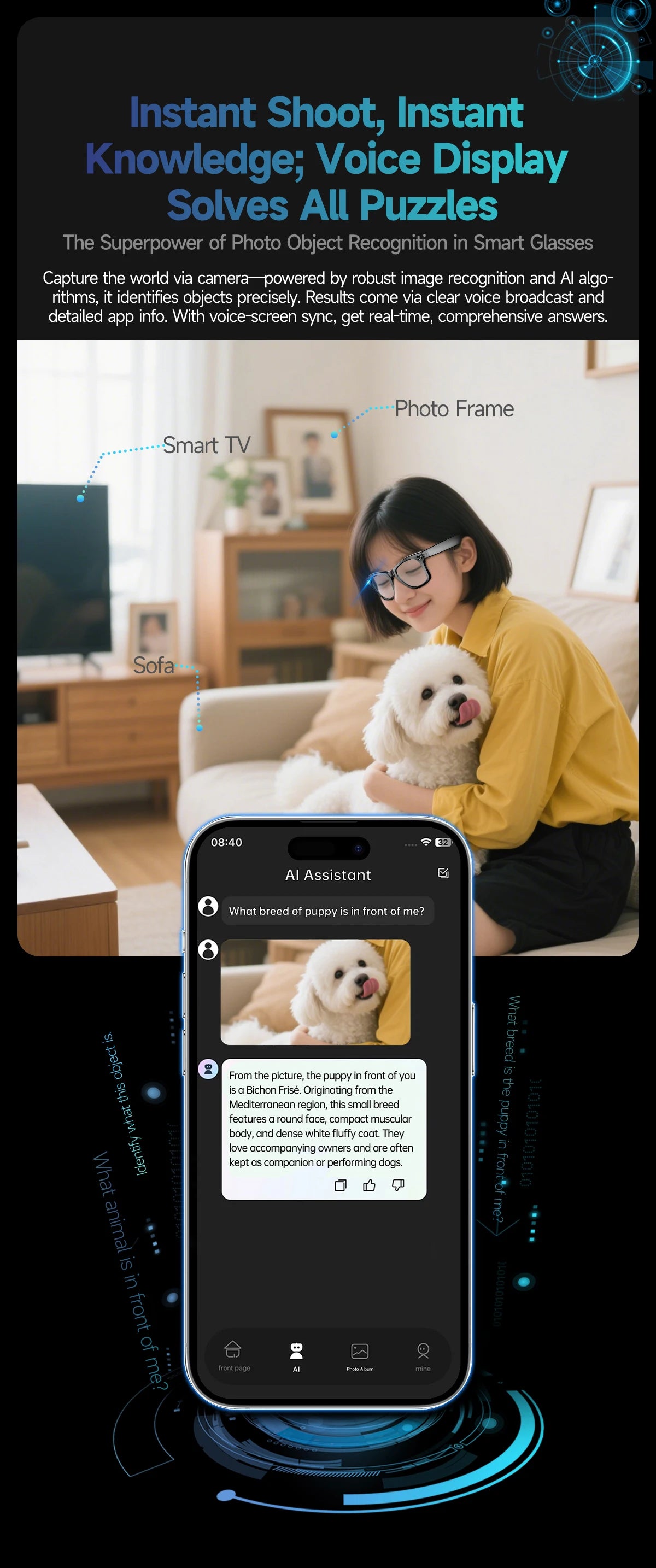 AI Smart Camera Glasses – Photo/Video Recording, Translation & Call Sunglasses (Waterproof)