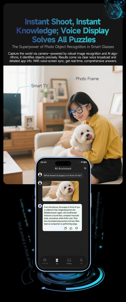 AI Smart Camera Glasses – Photo/Video Recording, Translation & Call Sunglasses (Waterproof)