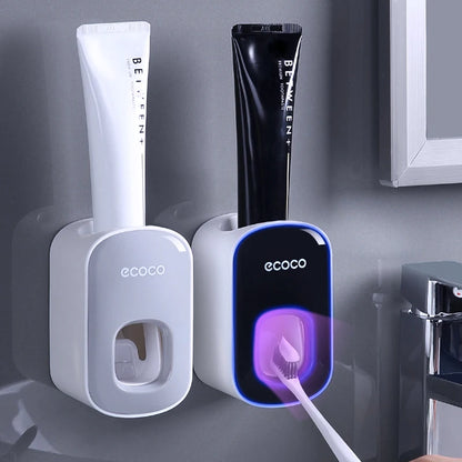 Automatic Toothpaste Dispenser Set – Wall Mounted Toothbrush Holder & Dust-Proof Organizer