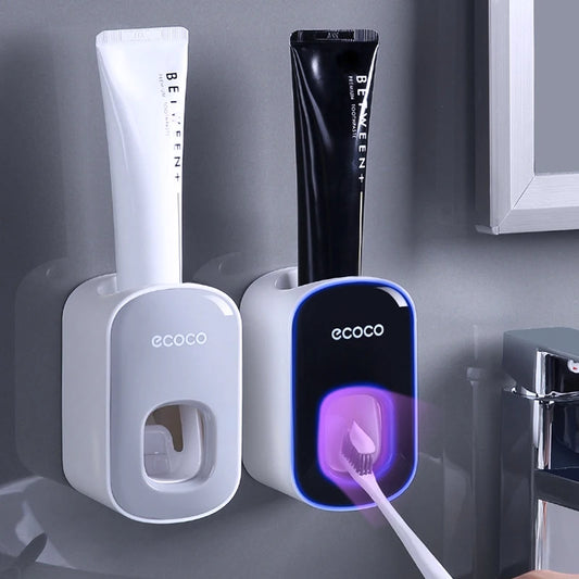 Automatic Toothpaste Dispenser Set – Wall Mounted Toothbrush Holder & Dust-Proof Organizer