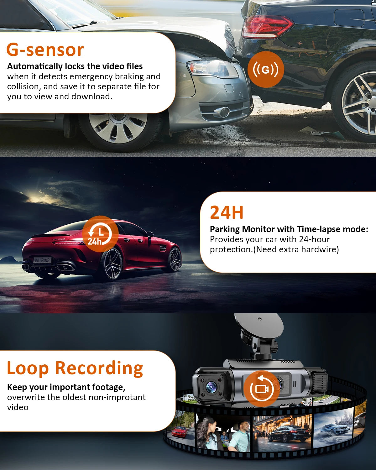 Car Dash Cam 4 Channel Black Box WiFi Driving Camera FHD 1080P Front Left Right Rear Night Vision Loop Recording add Hardwirekit