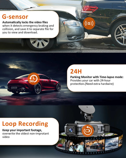 Car Dash Cam 4 Channel Black Box WiFi Driving Camera FHD 1080P Front Left Right Rear Night Vision Loop Recording add Hardwirekit