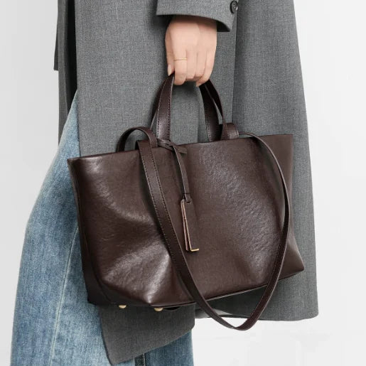 Genuine Leather Women’s Tote Bag – Vintage Luxury Large Capacity Shoulder Handbag