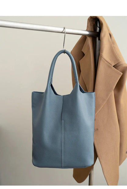 Genuine Leather Bucket Tote Bag – Luxury Cowhide Shoulder Shopper for Women