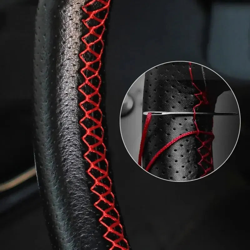 Universal Steering Wheel Cover 38cm (14”) – DIY Stitch-On Leather Wrap Anti-Slip