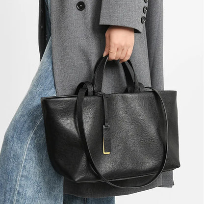 Genuine Leather Women’s Tote Bag – Vintage Luxury Large Capacity Shoulder Handbag