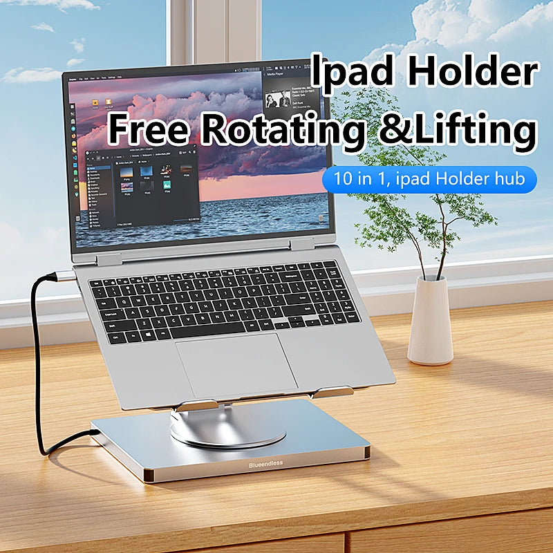 Blueendless 10-in-1 USB-C Hub & iPad Holder – 4K 60Hz Docking Station with 100W PD Charging
