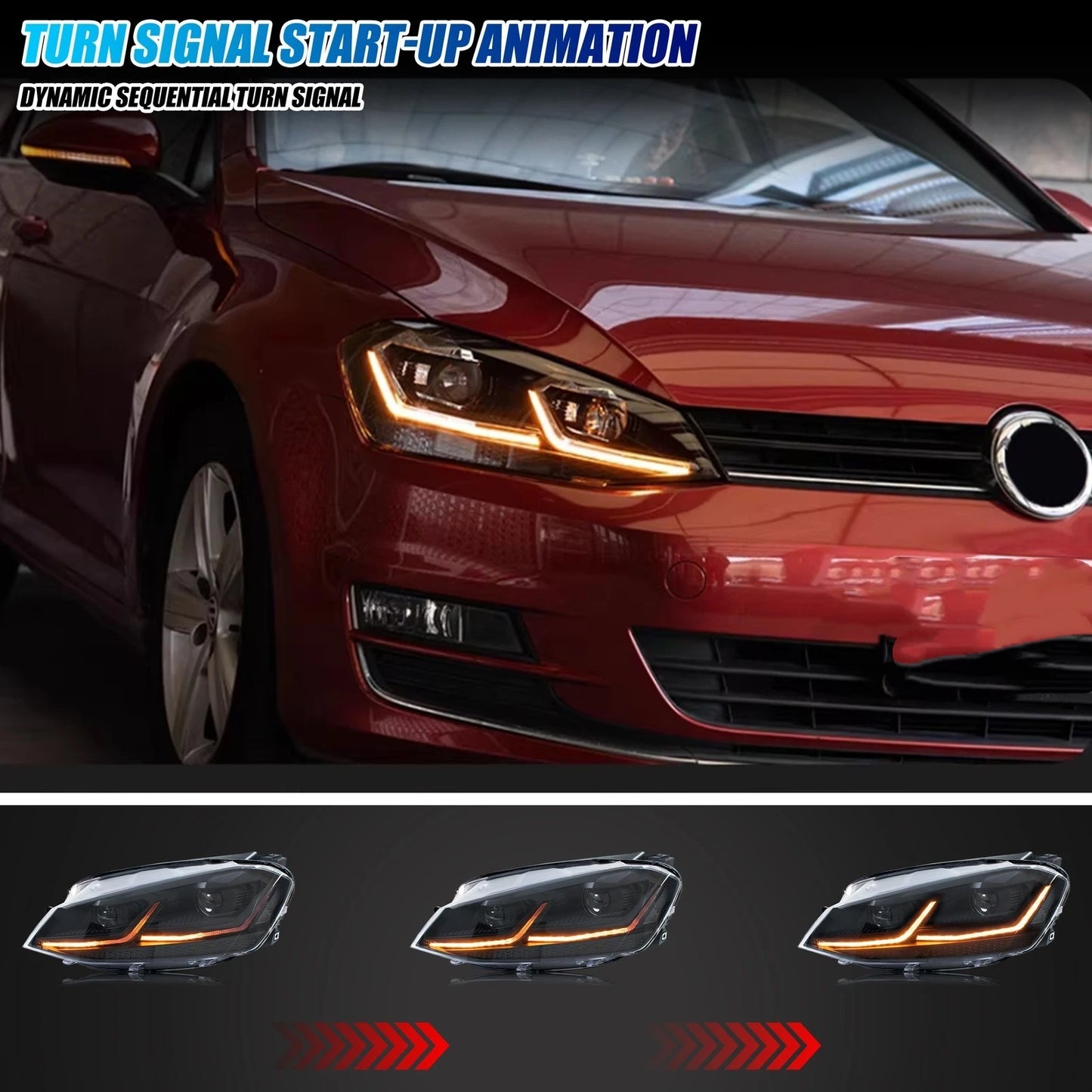 LED Headlights for Volkswagen VW Golf 7 Golf MK VII 2013-2017 TSI TDI Pair Blackout Front Lamps Assembly [Not Fit GTI GTE GTD]