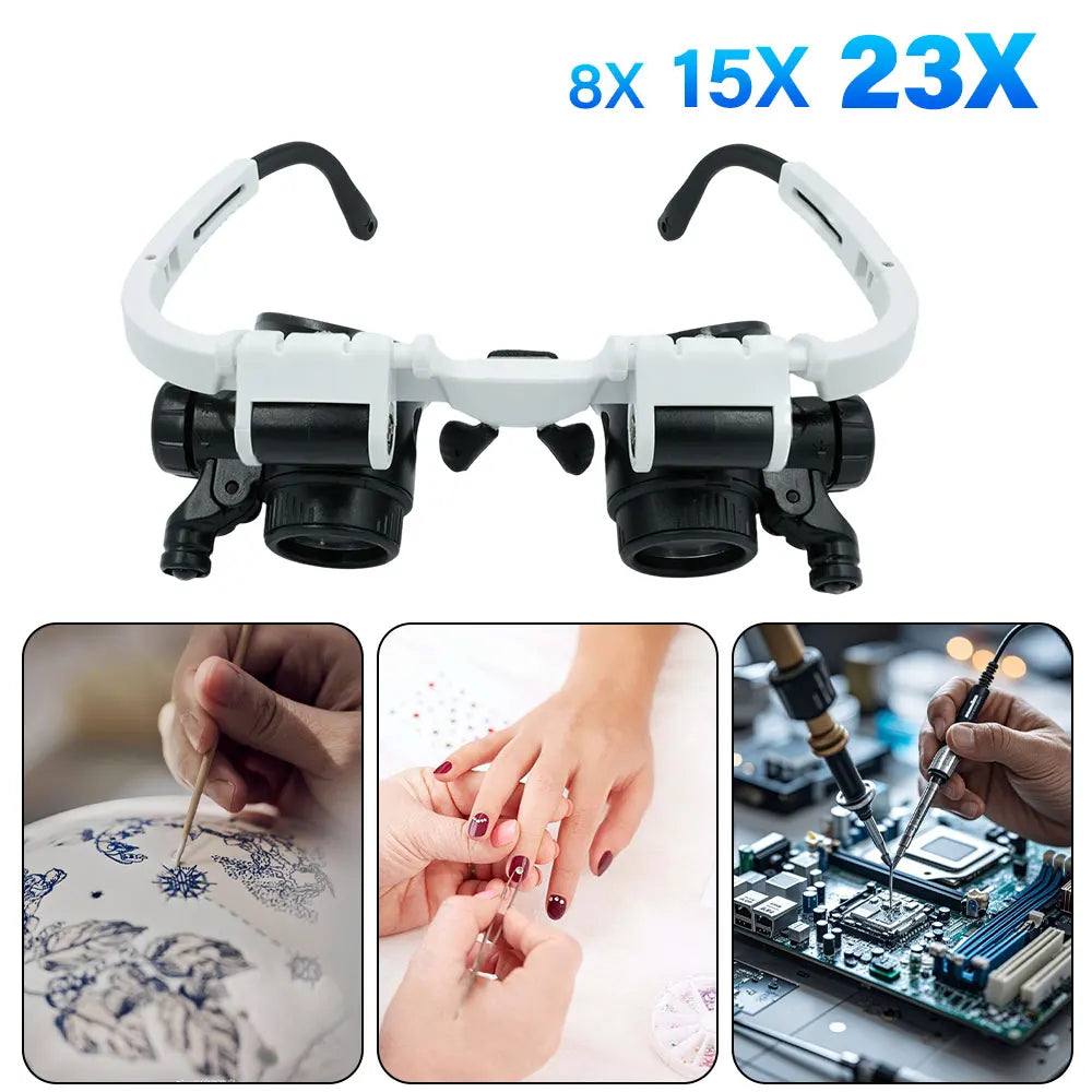 Head Mounted Magnifying Glass with LED – 8X/15X/23X Precision Repair Tool
