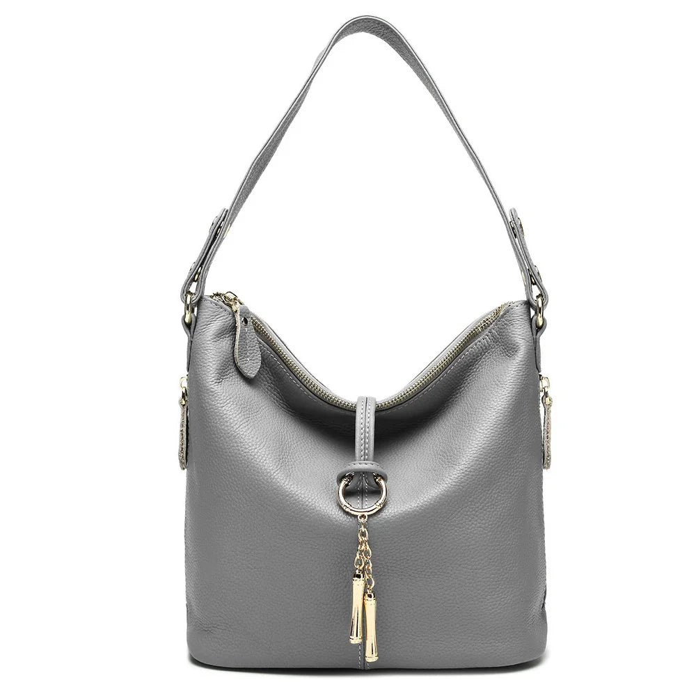 Zency Genuine Leather Women’s Hobo Bag – Elegant Medium Shoulder Handbag with Ring Detail