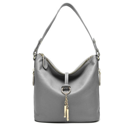 Zency Genuine Leather Women’s Hobo Bag – Elegant Medium Shoulder Handbag with Ring Detail