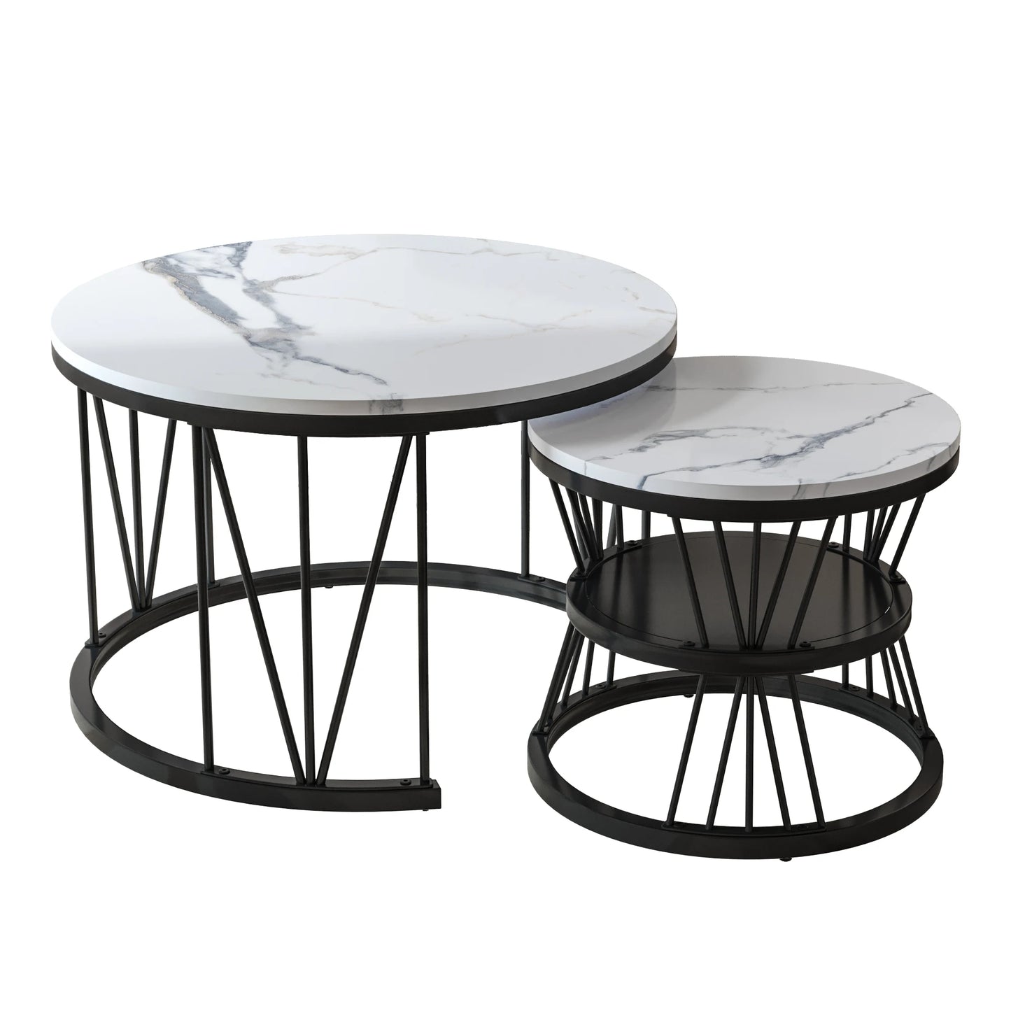 Roshanda 2PCS Nesting Coffee Table Set – Modern Round Sofa Tables