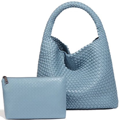 Woven Tote Bag for Women – Large Soft Leather Shoulder Bag with Purse