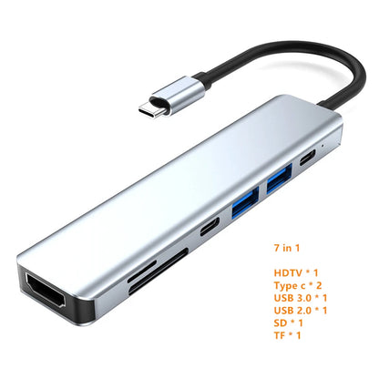 USB-C Hub Adapter – 4K HDMI, SD/TF Card Reader, USB 3.0 & Charging Dock for MacBook & Devices