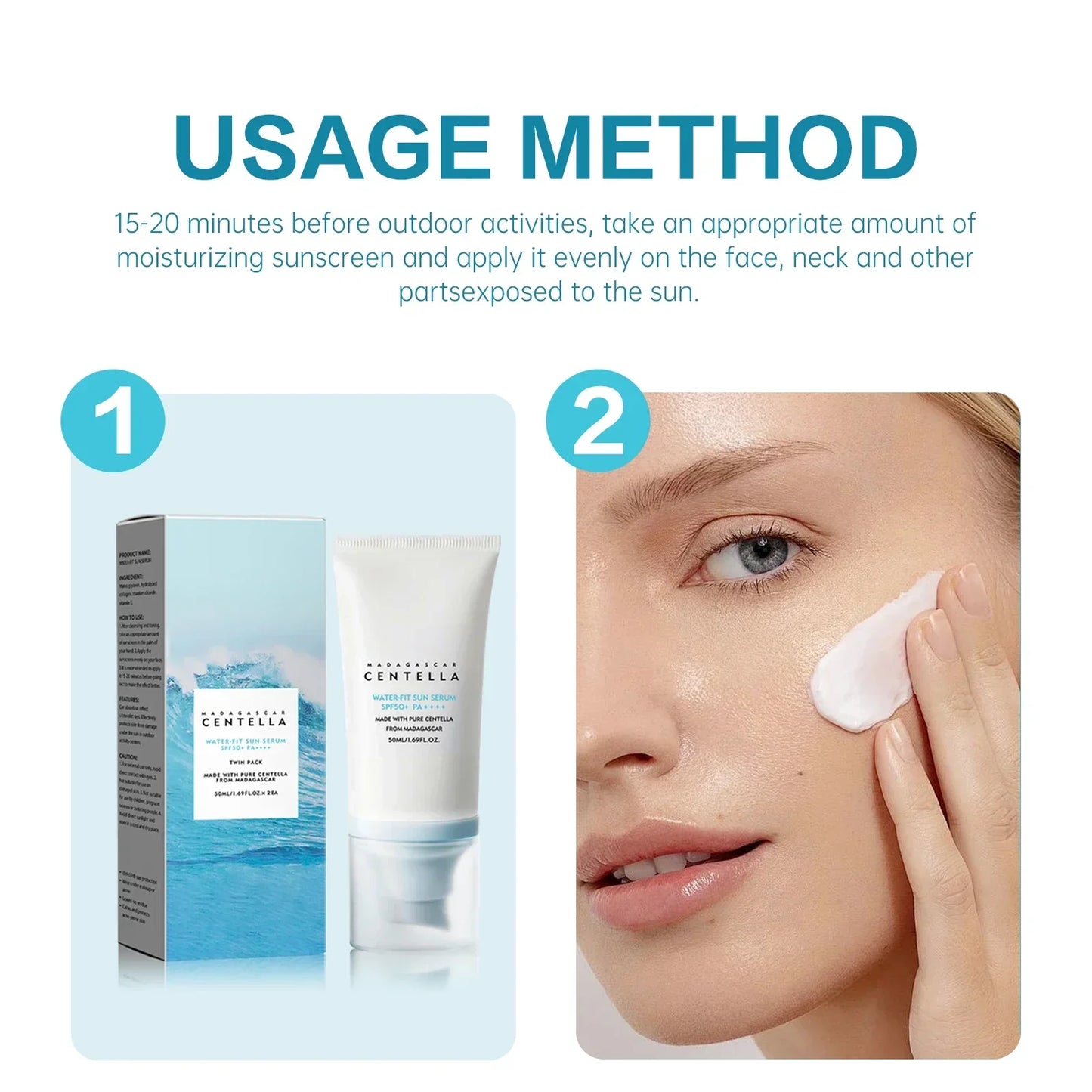 Centella SPF50+ Sunscreen Cream – Water-Based Moisturizing UV Protection (1/2 pcs)
