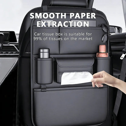 6-Pocket Car Backseat Organizer – Waterproof Seat Storage Bag with Cup & Tissue Holder