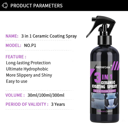 3-in-1 Ceramic Nano Coating Spray for Car Paint Protection