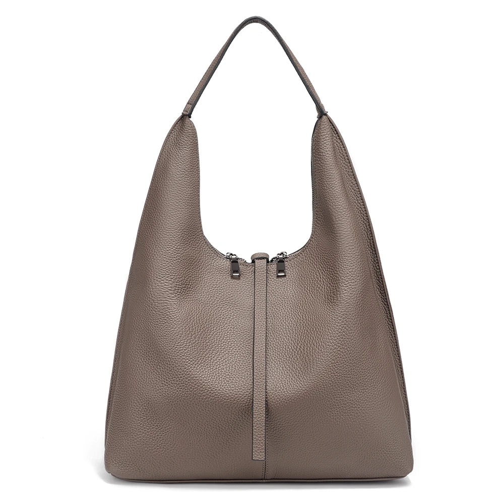 Zency Genuine Leather Hobo Bag – Large Capacity Cowhide Shoulder Tote for Women