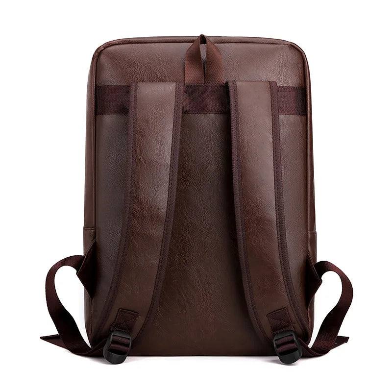 Men's Casual Leather Backpack Waterproof Travel Bag Business Commuting Style 14 Inch Laptop Capacity PU Leather Backpack