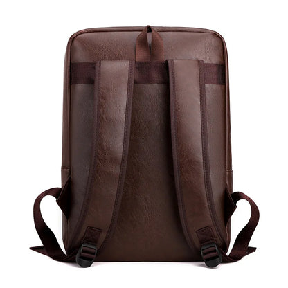 Men's Casual Leather Backpack Waterproof Travel Bag Business Commuting Style 14 Inch Laptop Capacity PU Leather Backpack