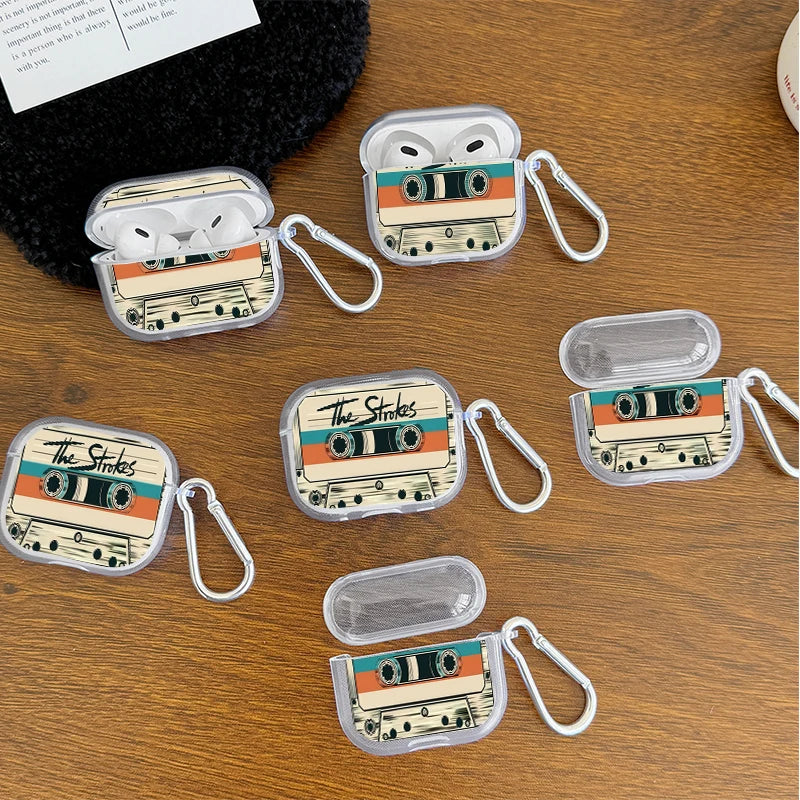 Shockproof Clear Earphone Case for AirPods Pro3/Pro2/Pro Vintage Cassette Tape Earbuds Case For AirPods 4/3/2/1 Protective Cover