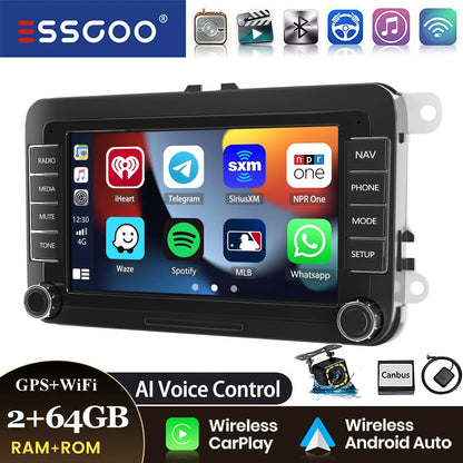 ESSGOO 7" Android14 Carplay Car Stereo GPS NAV RDS FM BT for VW Golf 5 6 Passat Polo 6R Touran Tiguan Caddy EOS Jetta Seat Skoda