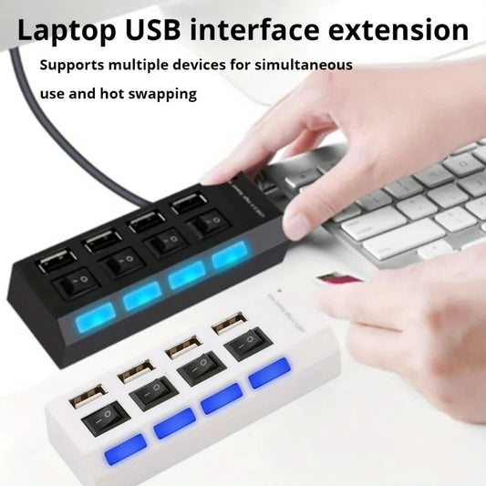 7-Port USB Hub – Multiport Splitter with LED & Individual Switches for Laptop/PC