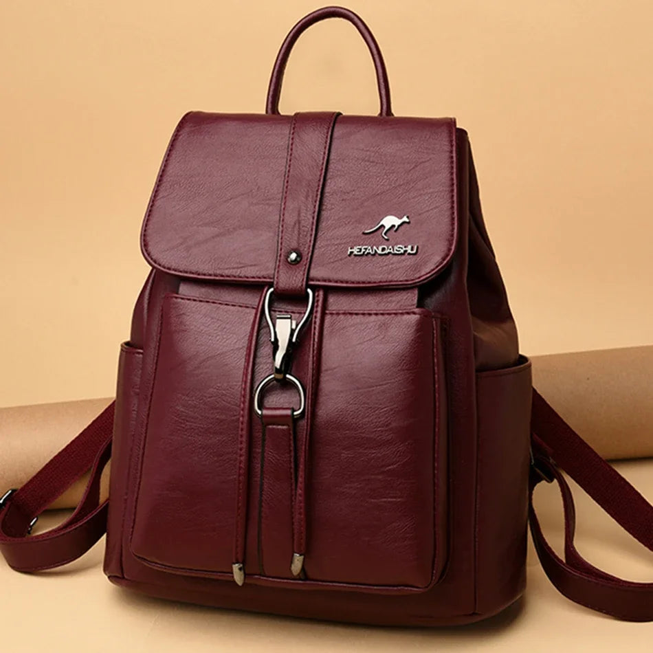 Luxury Soft Leather Women’s Backpack – Fashion School & Shoulder Bag for Girls
